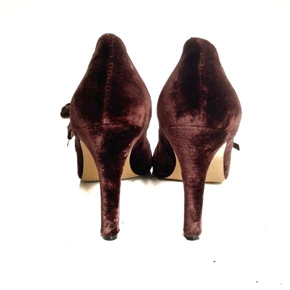 Rebecca Taylor Velvet Mary Jane Heels with Bow Romantic Fall Holiday Party Pumps - Picture 9 of 16
